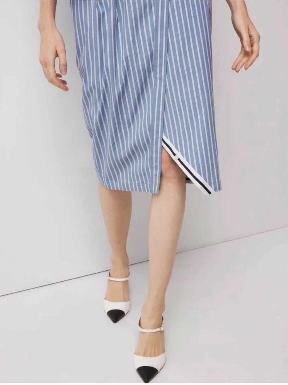 NEW White House Black Market Poplin Twist-Front Midi Shirt Dress Blue Size 8 NWT - Picture 4 of 10